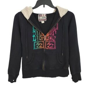 Billabong Full‎ Zip Hoodie Juniors Medium Black Rainbow Graphic Y2K Vintage
